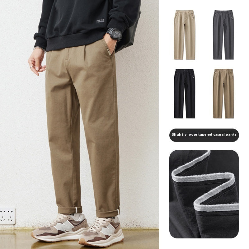 Loose, Simple And All-matching Khaki Tooling Straight-leg Trousers