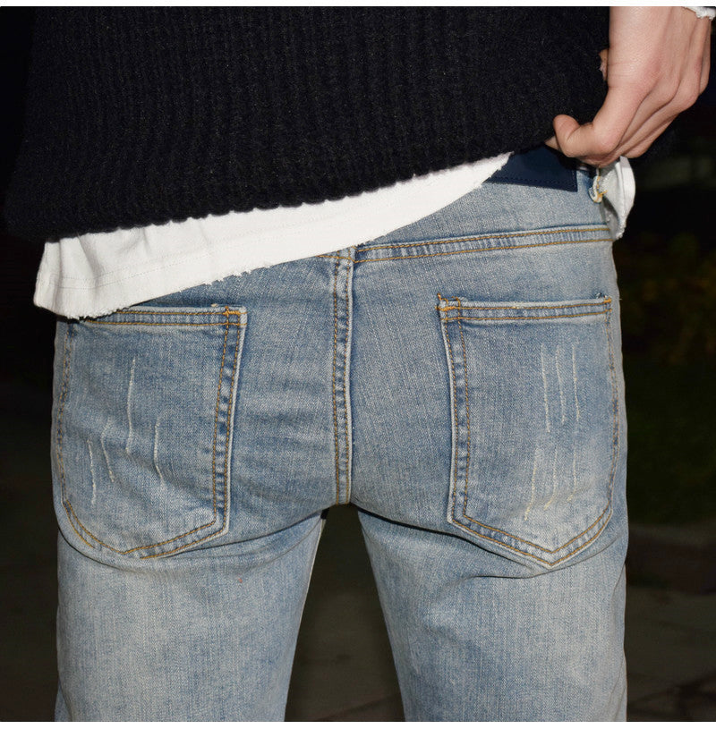 Light Blue Washed-out Vintage Distressed Stretch Jeans