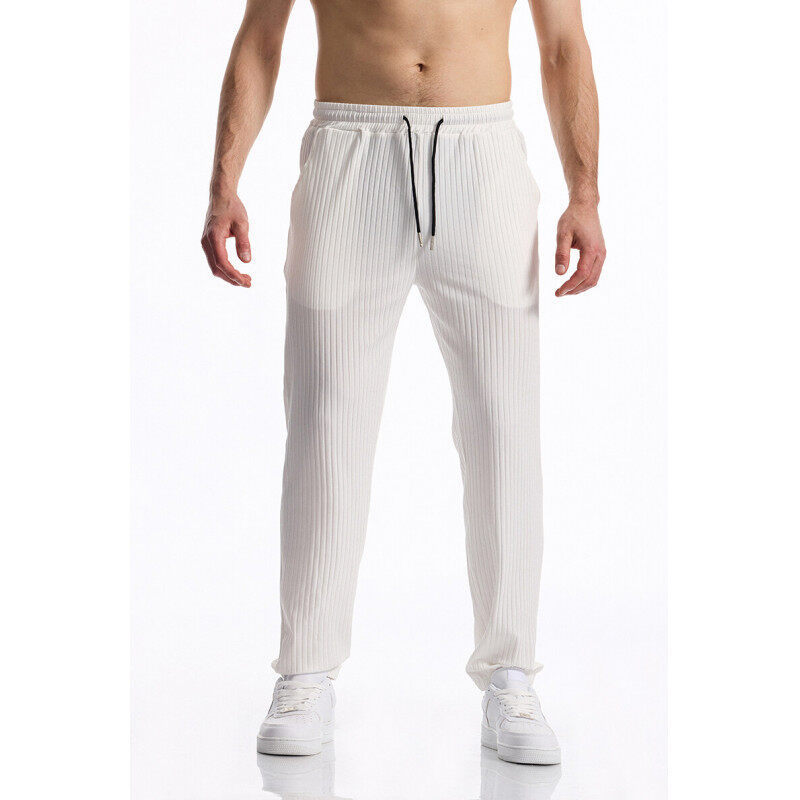 Silky Rib Fabric Casual Pants Baggy Straight Trousers