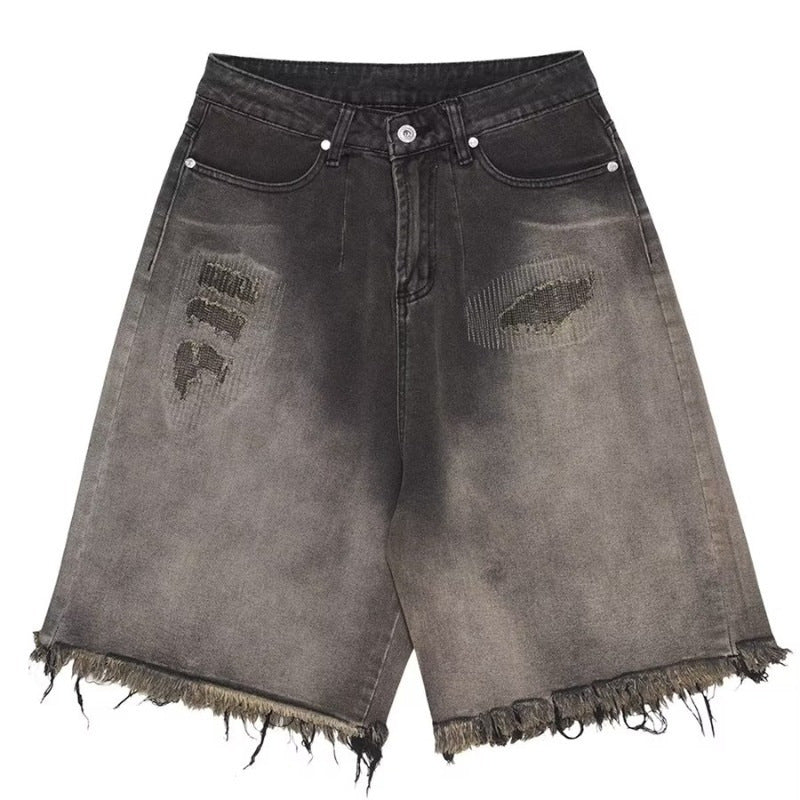 Mid-waist New Distressed Summer Zipper Washed Jeans