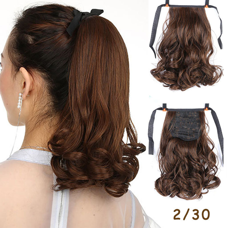 Lace Up Pear Flower Roll Big Wave Medium Length Short Ponytail