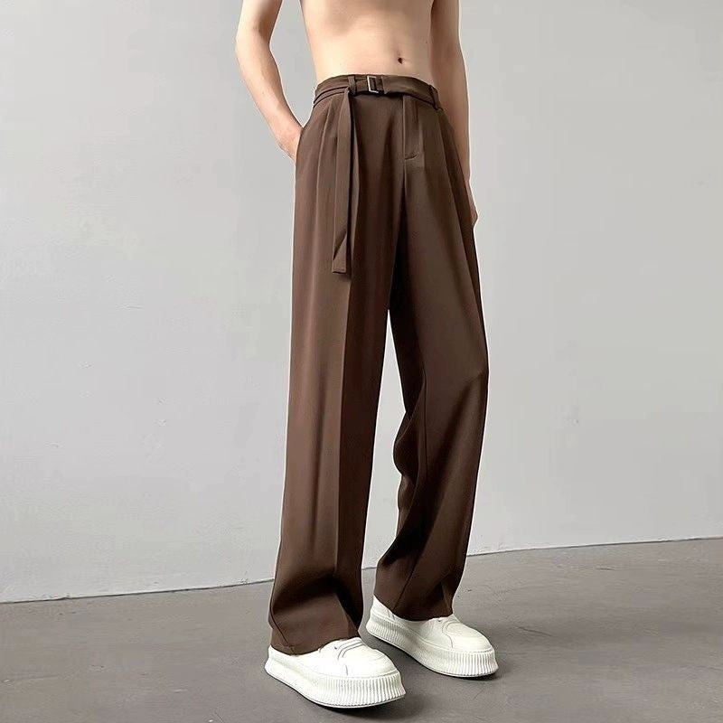 Thin Straight Black Wide Leg Pants
