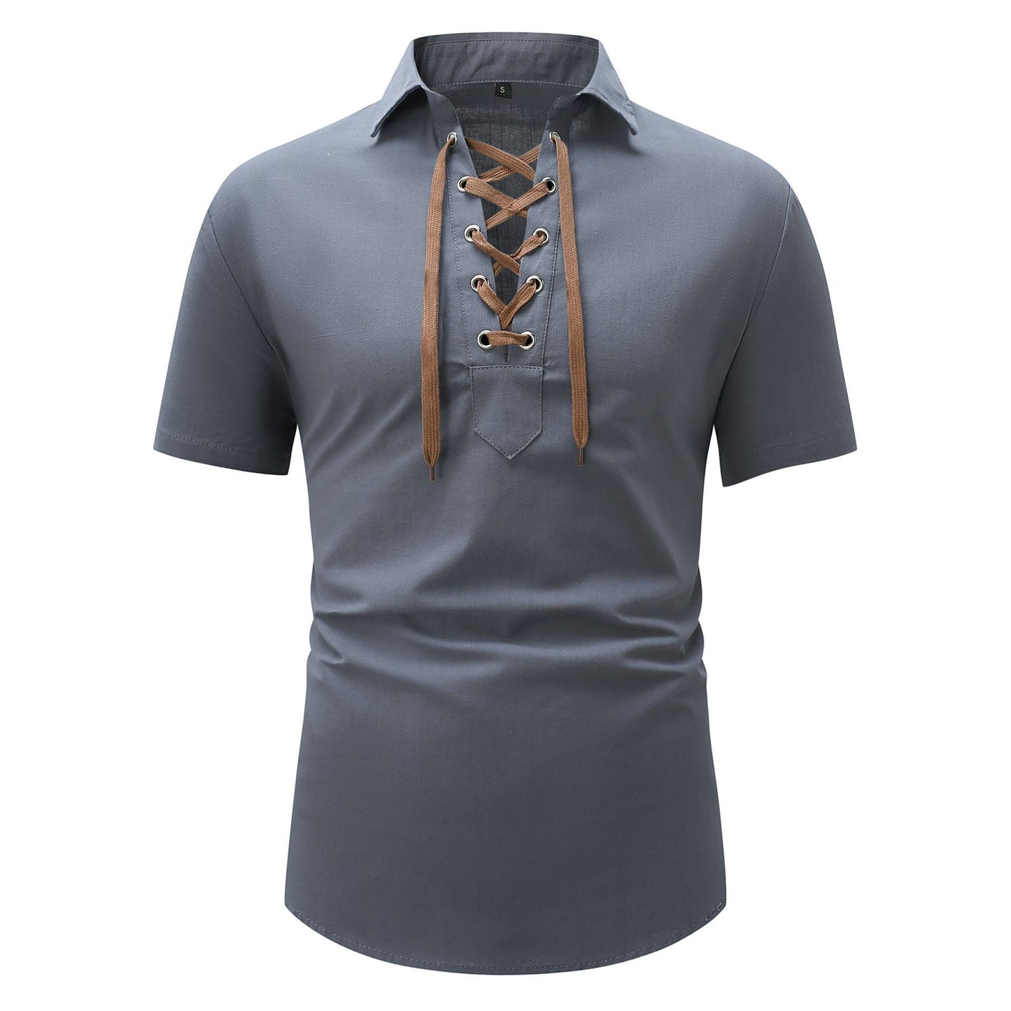 European And American Men's Cotton And Linen Lapel Loose V-neck Lace Shirt