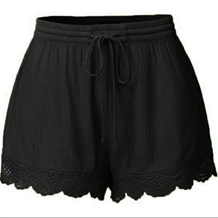 Women's solid color lace-up shorts casual pants