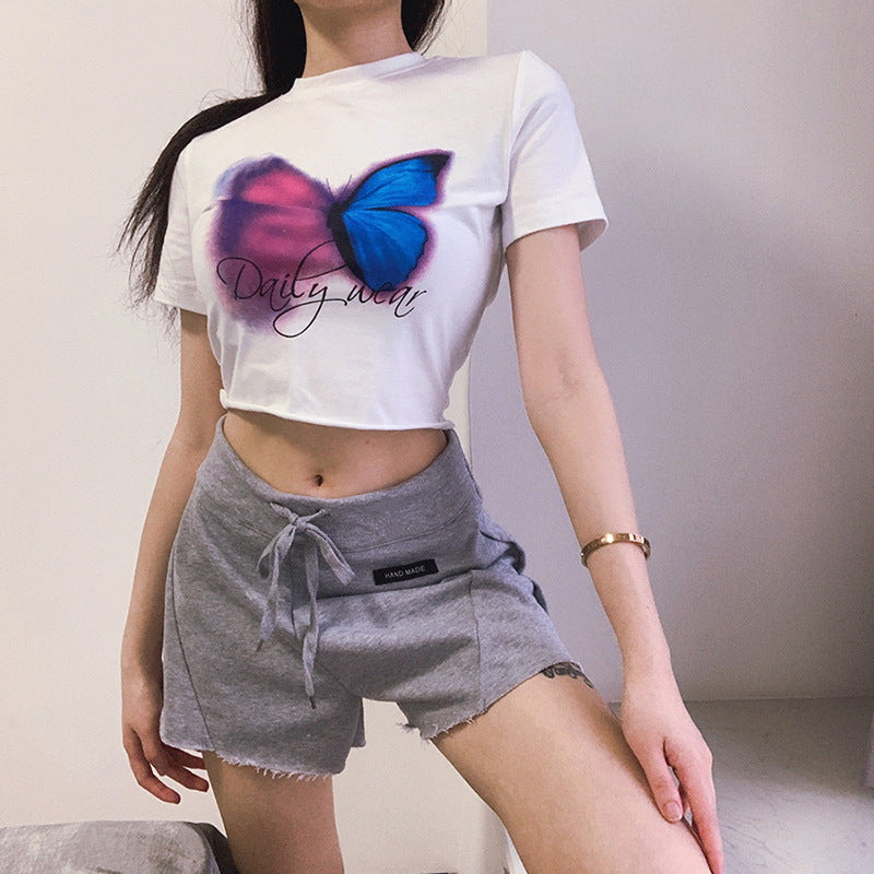 Solid color high waist tied wide loose casual Baita shorts