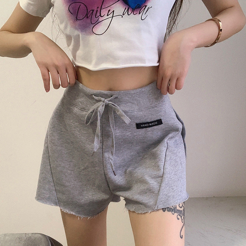 Solid color high waist tied wide loose casual Baita shorts