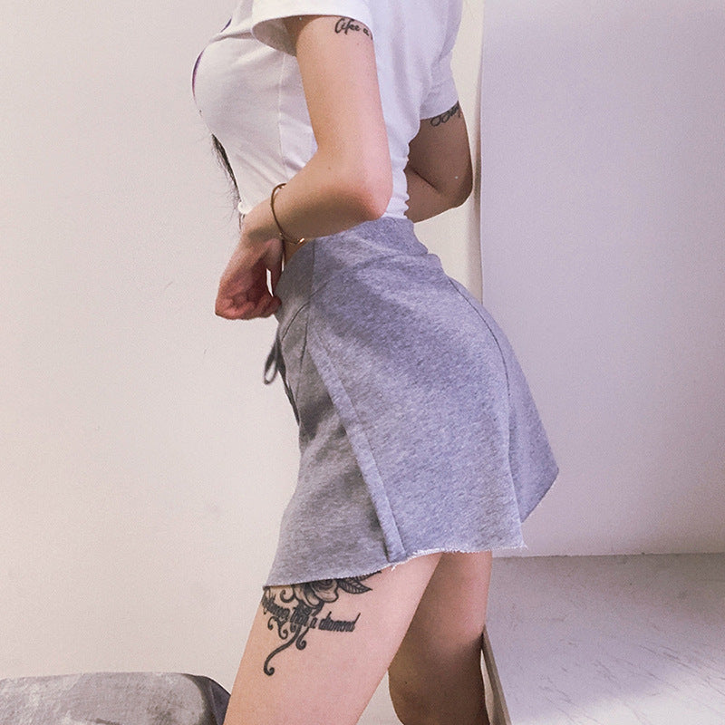 Solid color high waist tied wide loose casual Baita shorts