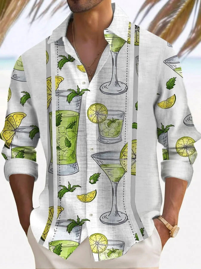 Gradient Digital Printing Lapel Long Sleeve Shirt Men