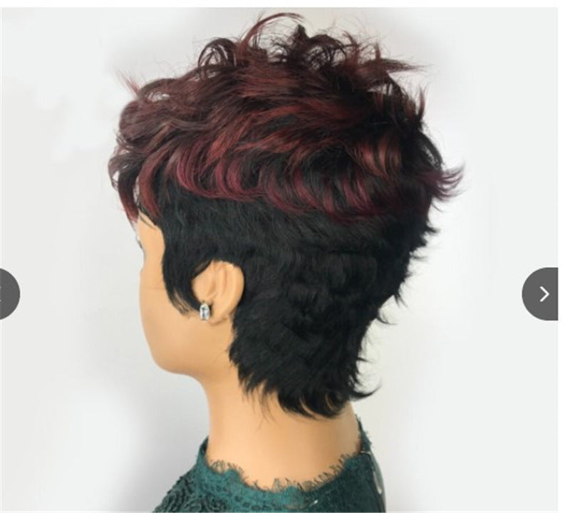 Foreign Trade New Style Wig European And American Fashion Fluffy Oblique Bangs Short Hair Wine Red Dyed Wig Headgear Women