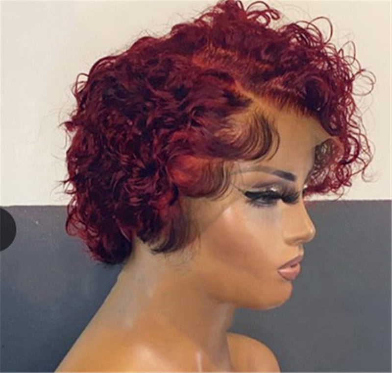 European And American Popular Wine Red Short Curly Wig