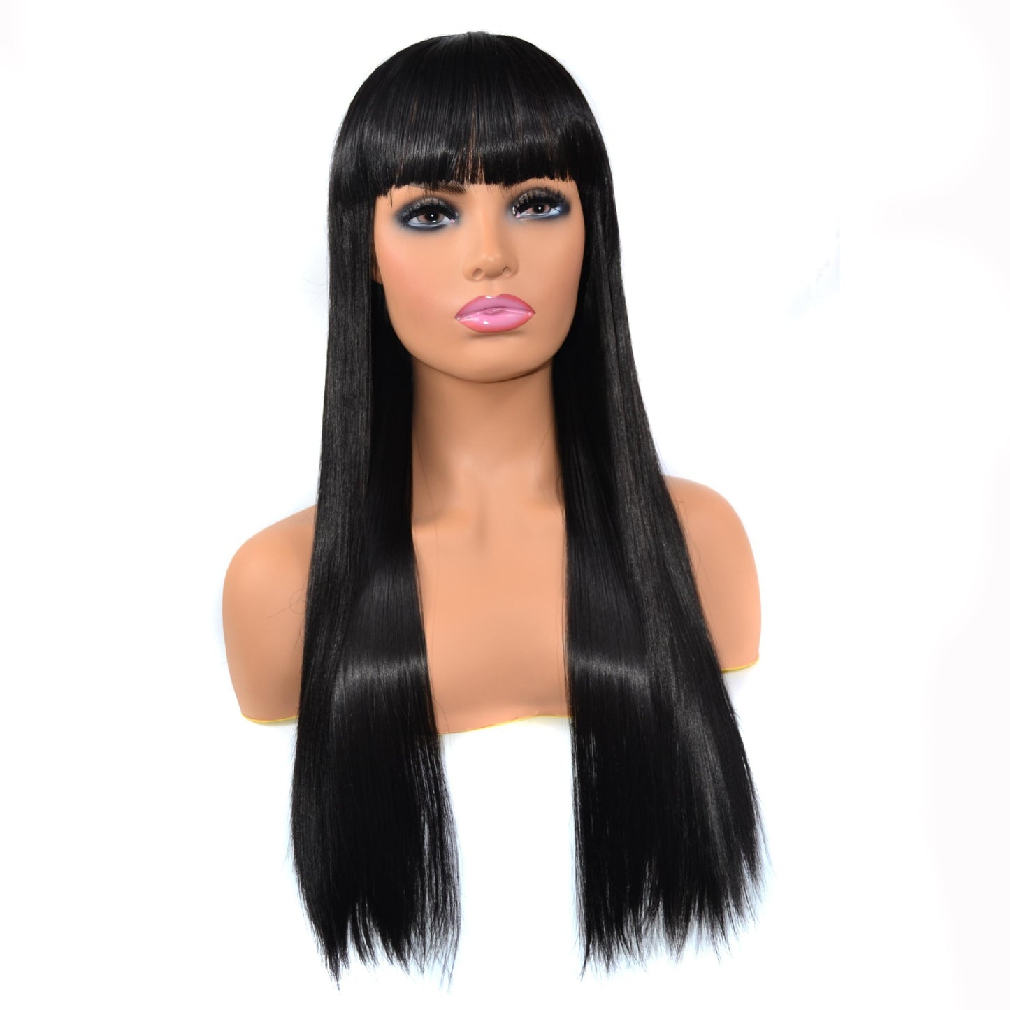 Amazon African Wig Headgear Female Long Straight Hair Full Bangs Wig Headgear Flat Bangs Wig Straight