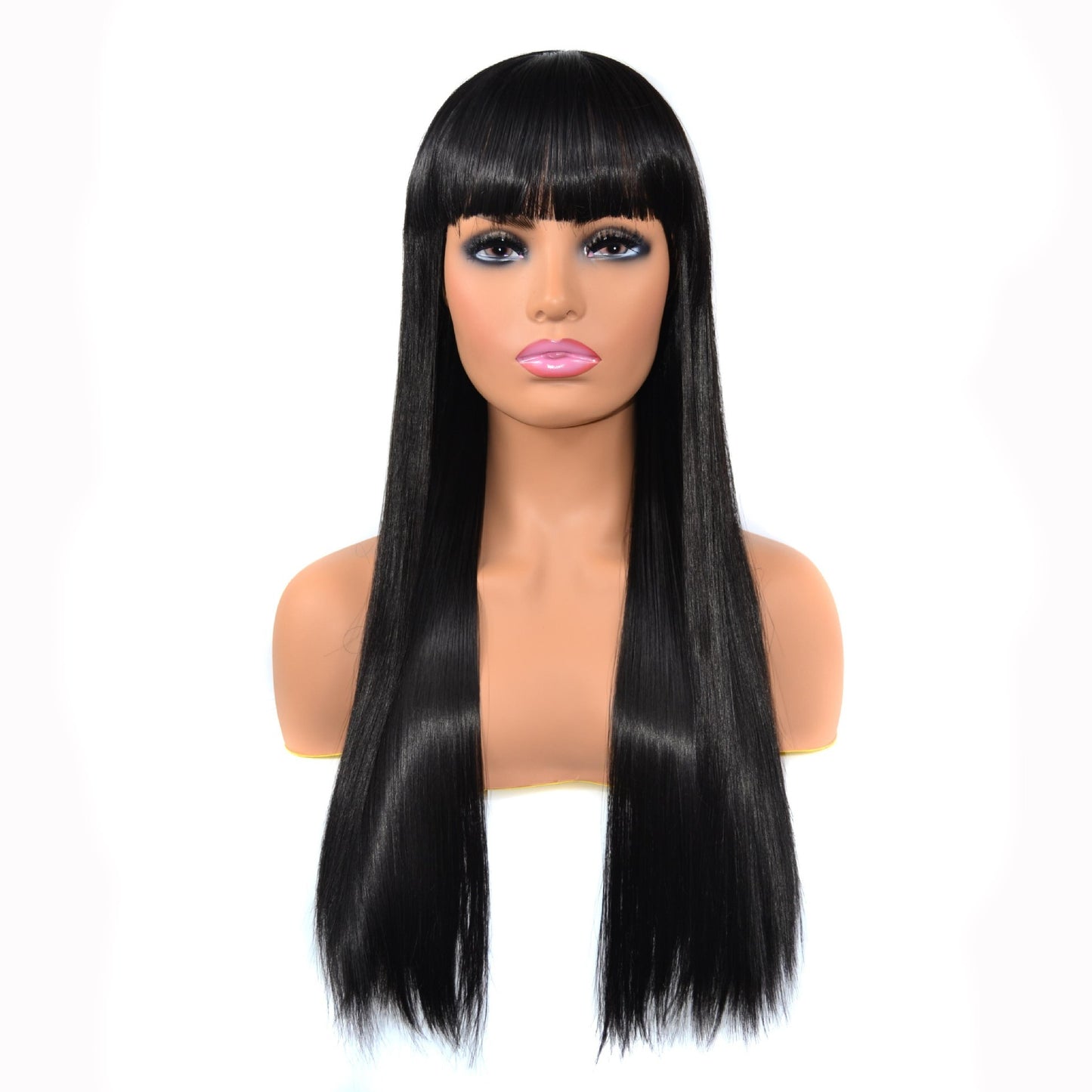 Amazon African Wig Headgear Female Long Straight Hair Full Bangs Wig Headgear Flat Bangs Wig Straight