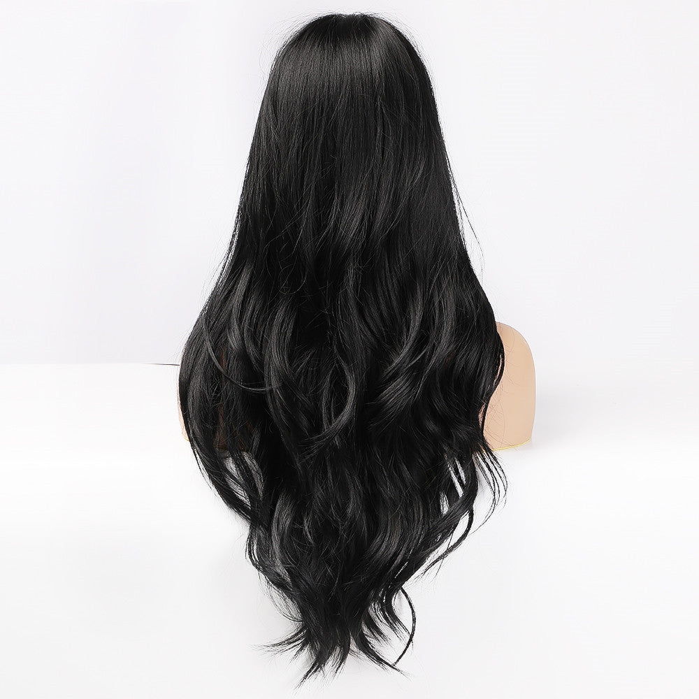 Ladies Wig Brown Black Long Curly Bangs