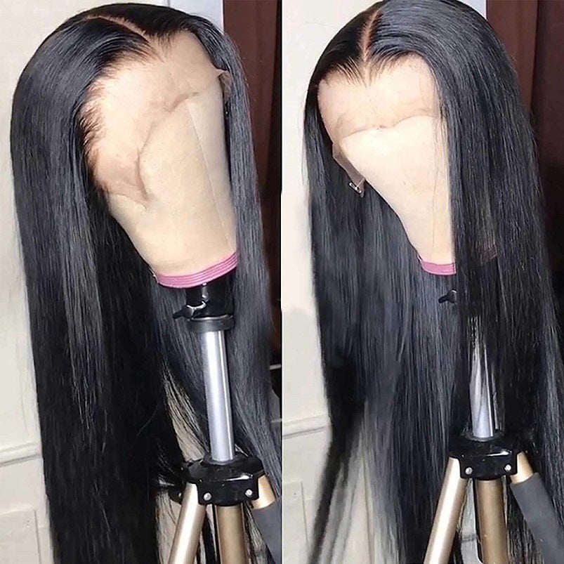 European And American Wig Women's Black Front Lace Split Long Straight Hair Chemical Fiber Headgear Cross Border For Manufacturers In Stock
