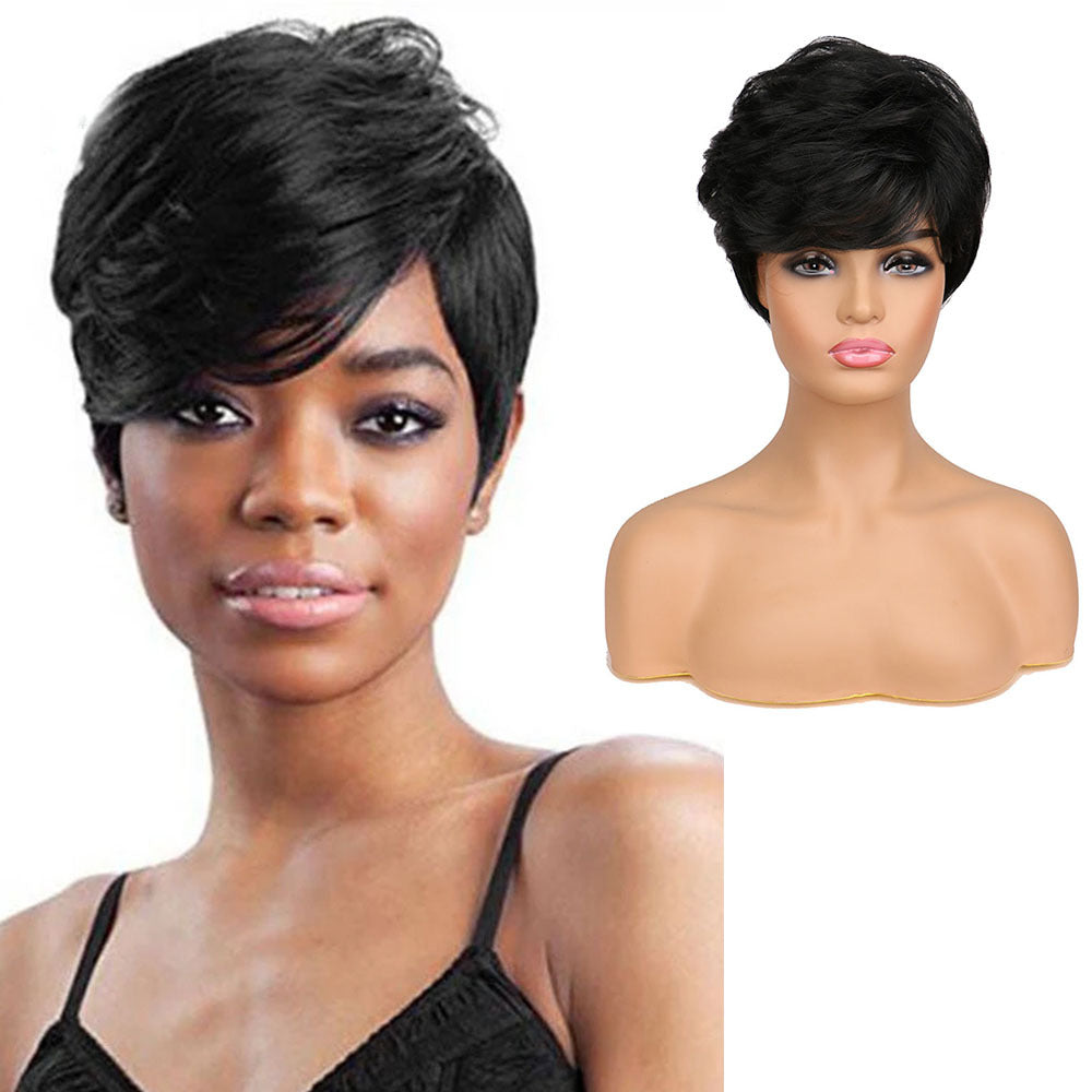 Popular Fashion Ladies With Short Curly Hair And Oblique Bangs