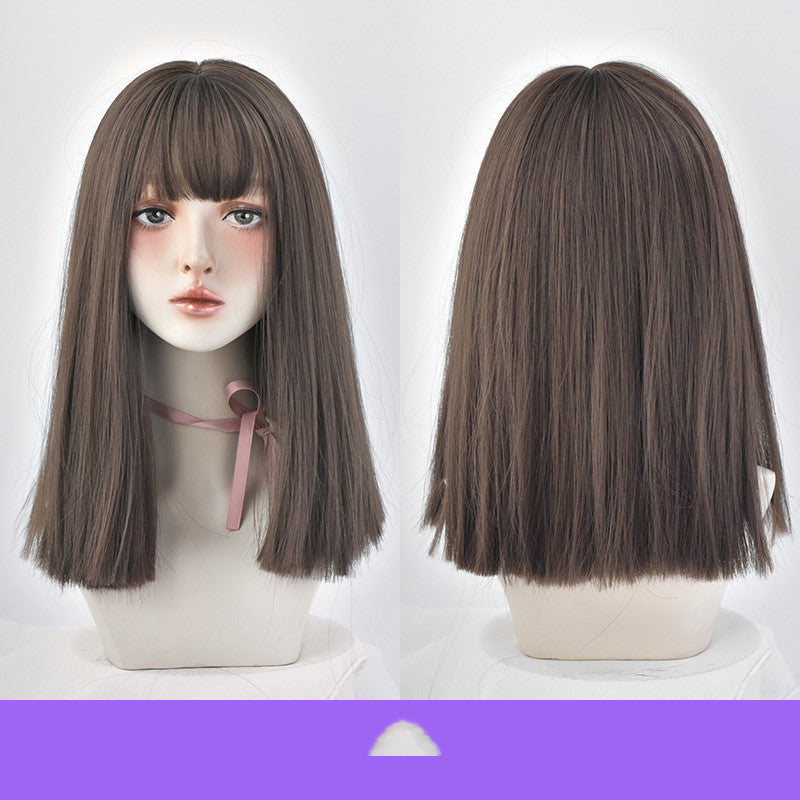 Wig Female Long Hair Full Headgear Black Long Straight Hair Natural Air Bangs