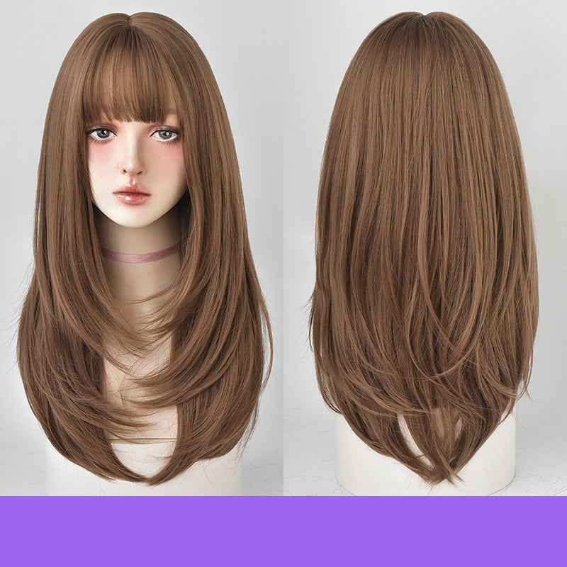 Wig Female Long Hair, Long Straight Hair, Inner Button Air Bangs