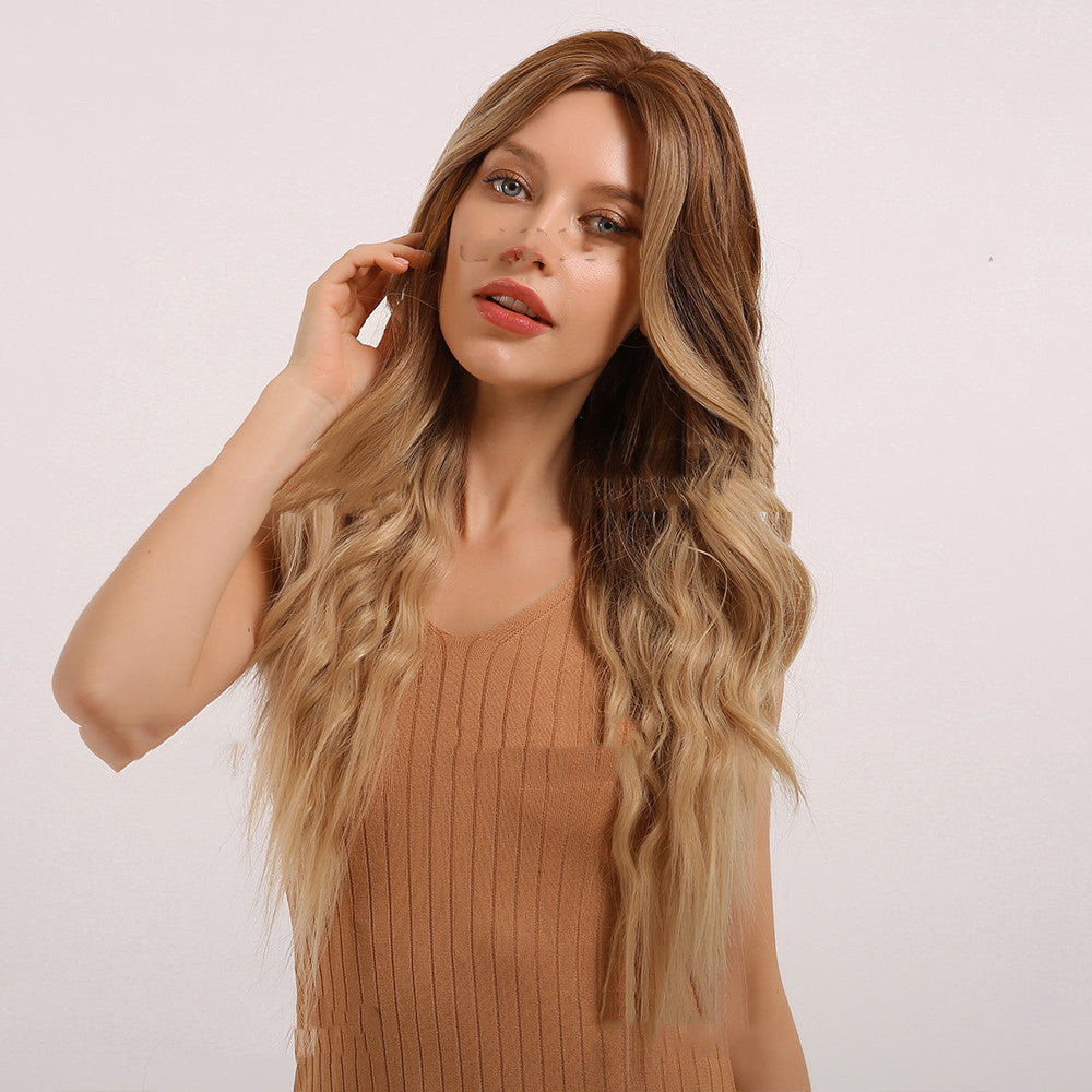 Women's Chemical Fiber Wig, Gradient Gold On The Top Of The Head
