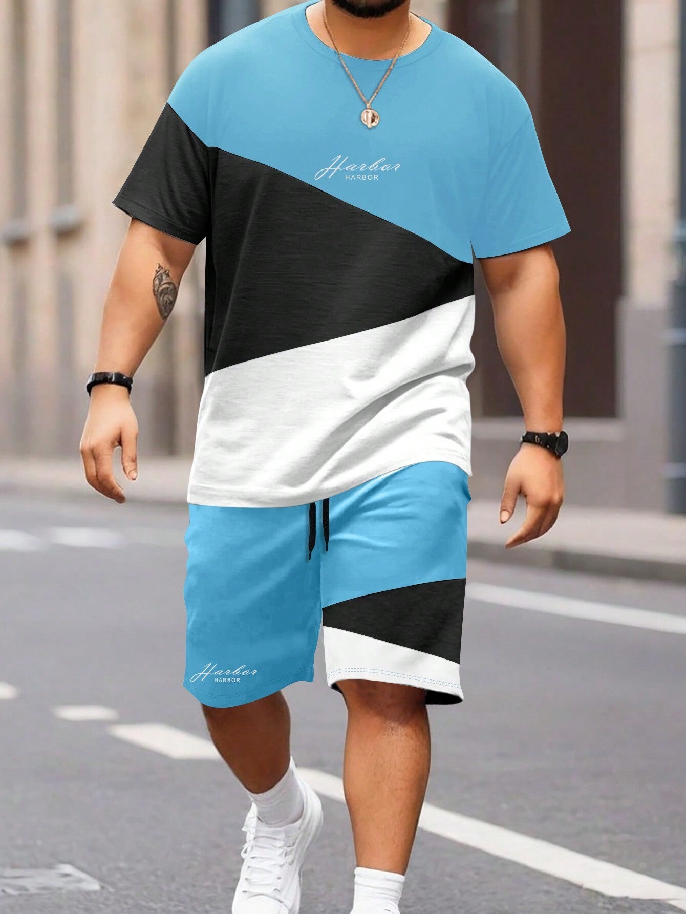 Sports Suit Fashion Short Sleeve Color Block Stitching Shorts Suit
