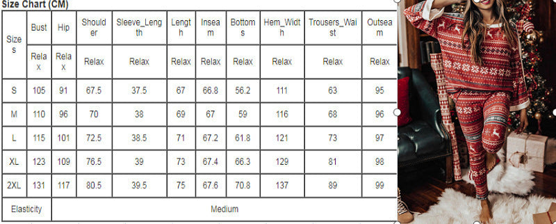 Christmas Loose Round Neck Print Homewear Suits Casual Two-piece Suit