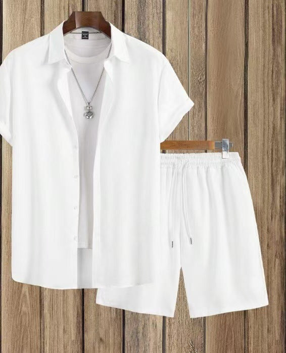 Short Sleeve Cuban Collar Men's Sport Suit