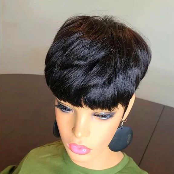 Short Cropped Bangs Fluffy Short Straight Black Hair For Men