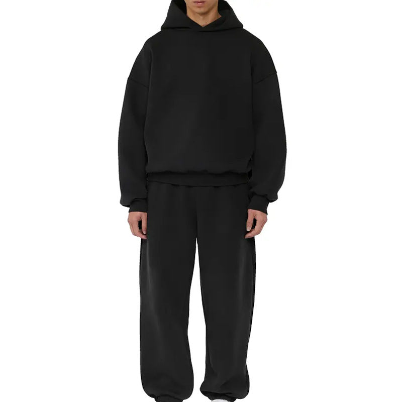 Fleece-lined Men's Sweater Casual Hoodie Solid Color Pullover Sweatshirt