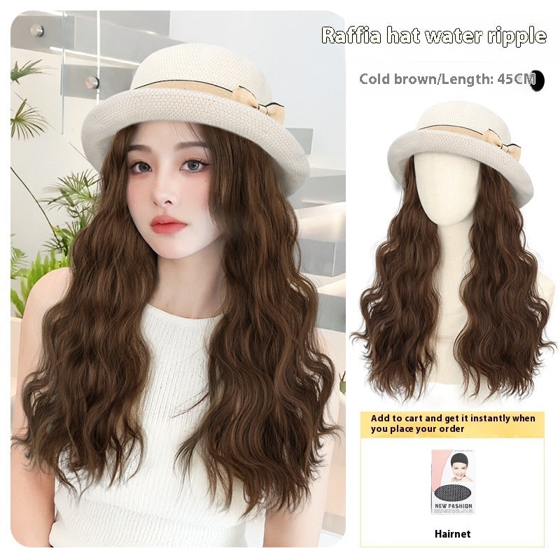 Hat Wig One Female Long Hair Summer
