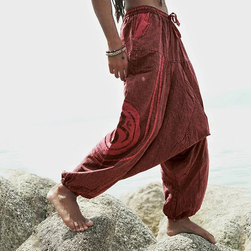 Ethnic Style Pattern Fashion Men's Casual Ankle-tied Trousers