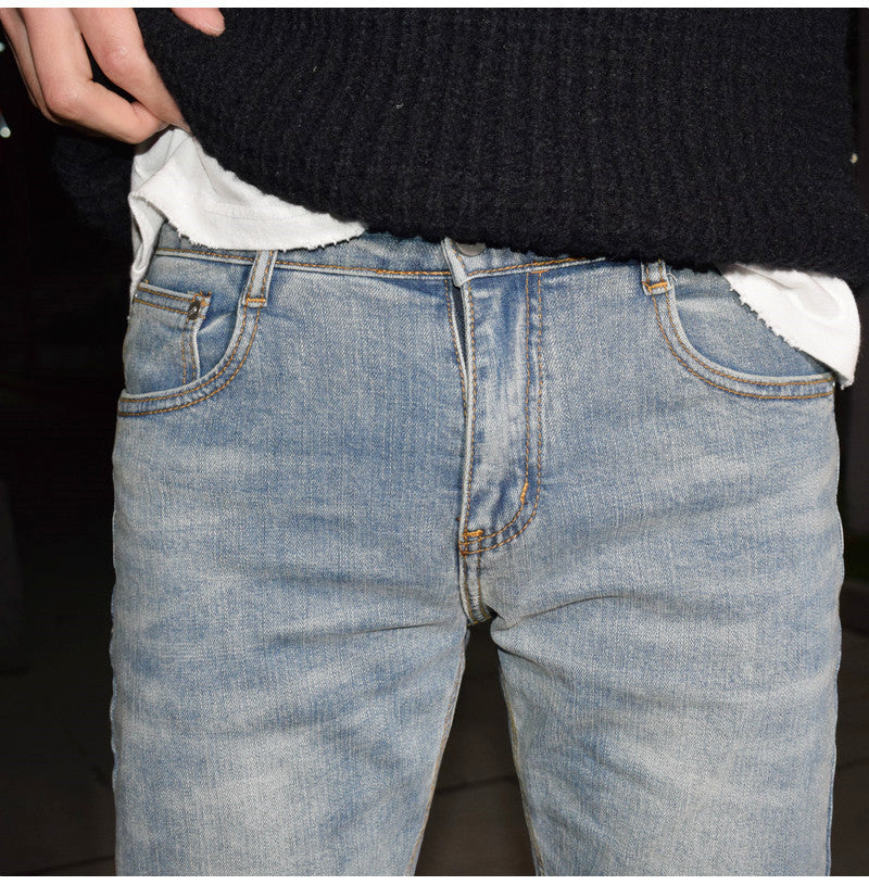 Light Blue Washed-out Vintage Distressed Stretch Jeans