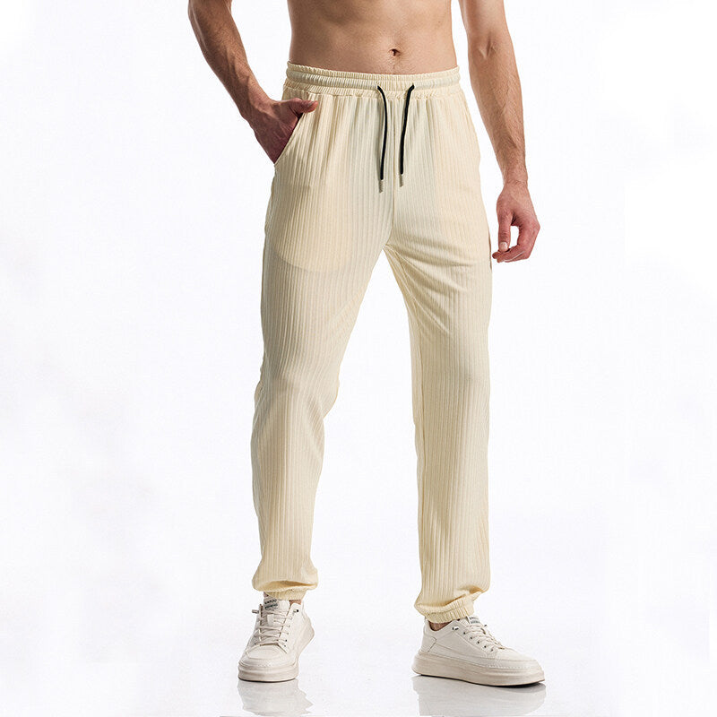 Silky Rib Fabric Casual Pants Baggy Straight Trousers