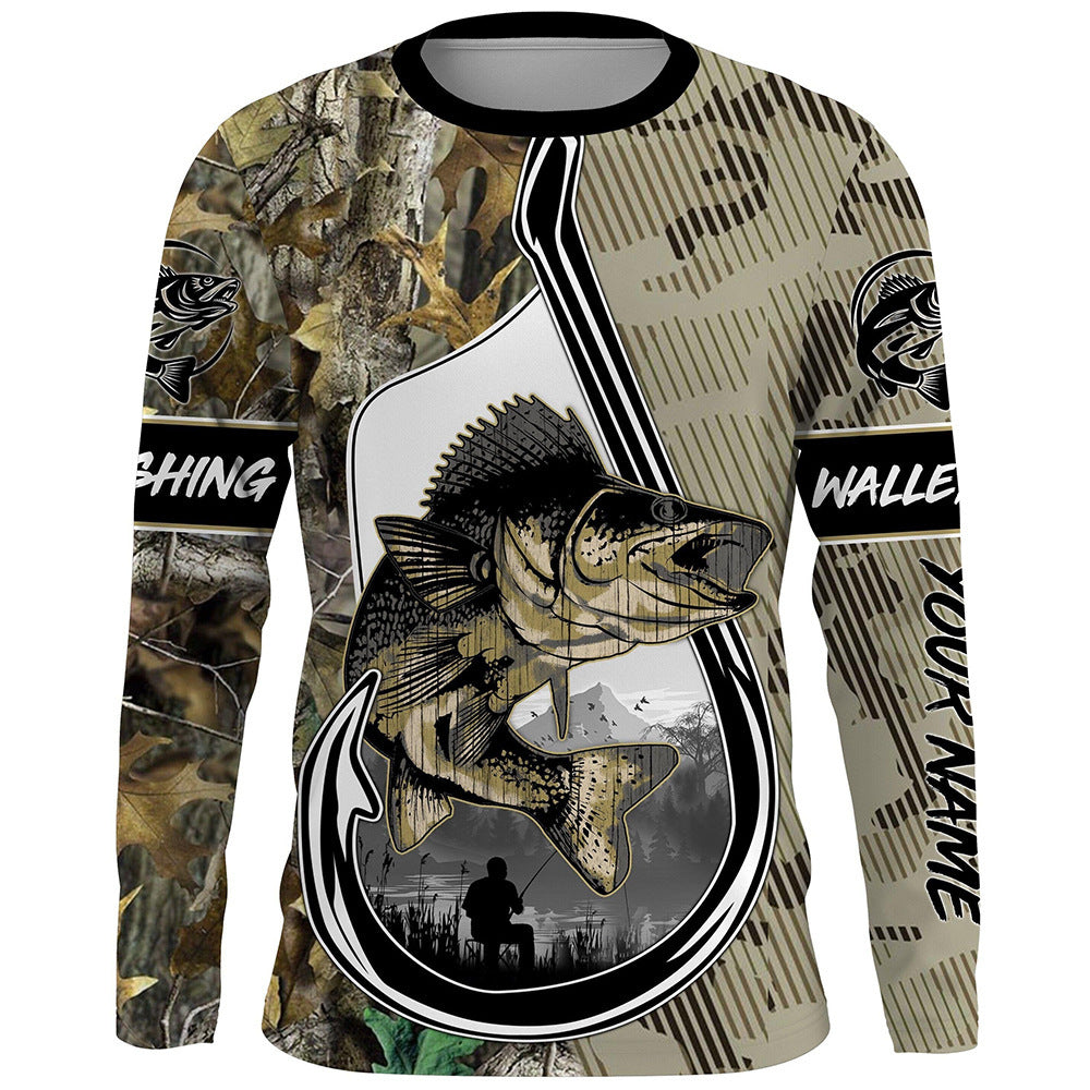 Men's Round Neck Pullover Fish Printed Long-sleeved Top