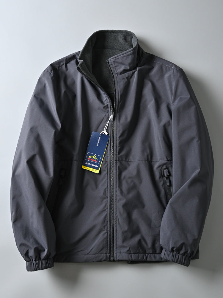 Men's Windproof Waterproof Velvet Warm Stand-up Collar Jacket