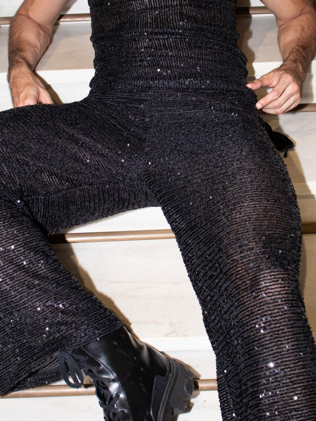 Sleeveless Sequined Vest High Waist Pants Set