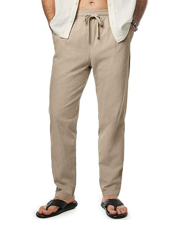 Men's Cotton And Linen Trousers Loose Drawstring Waist Straight Summer Breathable