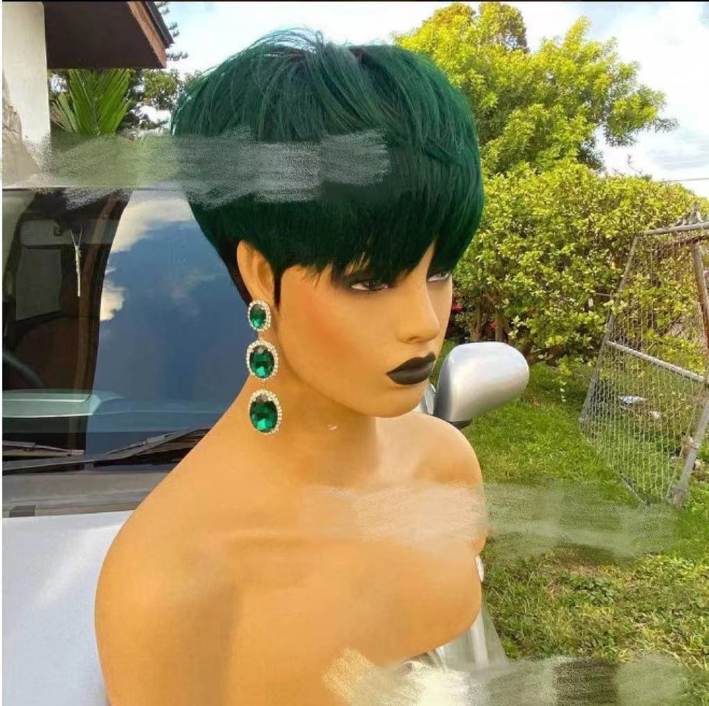 Short Cropped Bangs Fluffy Short Straight Black Hair For Men