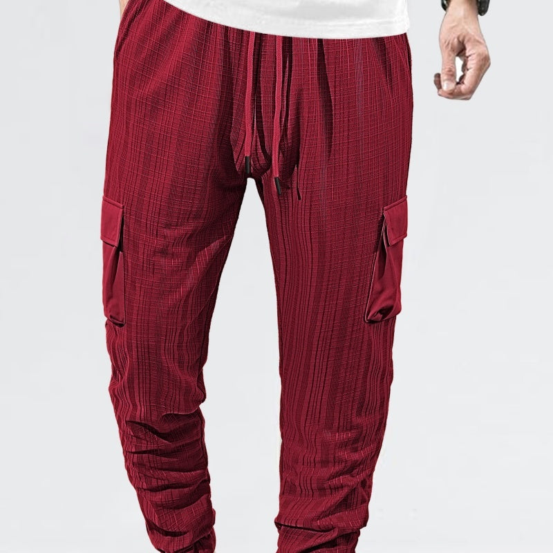 Loose Breathable Micro Elastic Lace-up Imitation Linen Plaid Men's Casual Pants Overalls
