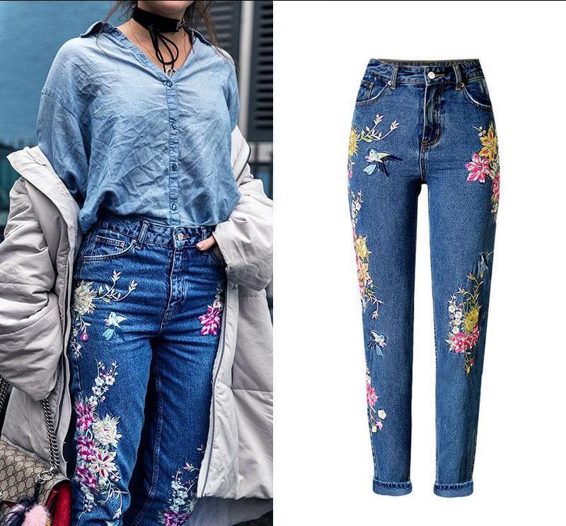 High-rise Slim-fit Straight-leg Jeans With Front And Back Embroidery