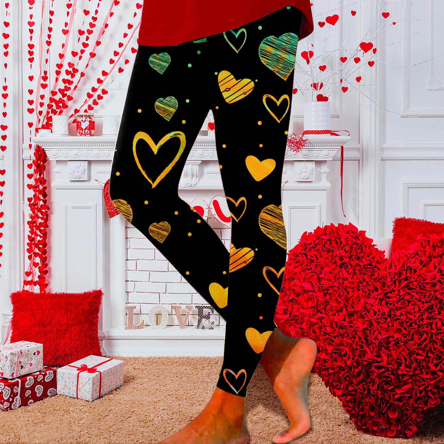 European And American New Personalized 3D Digital Printing Valentine's Day Series Yoga Pants