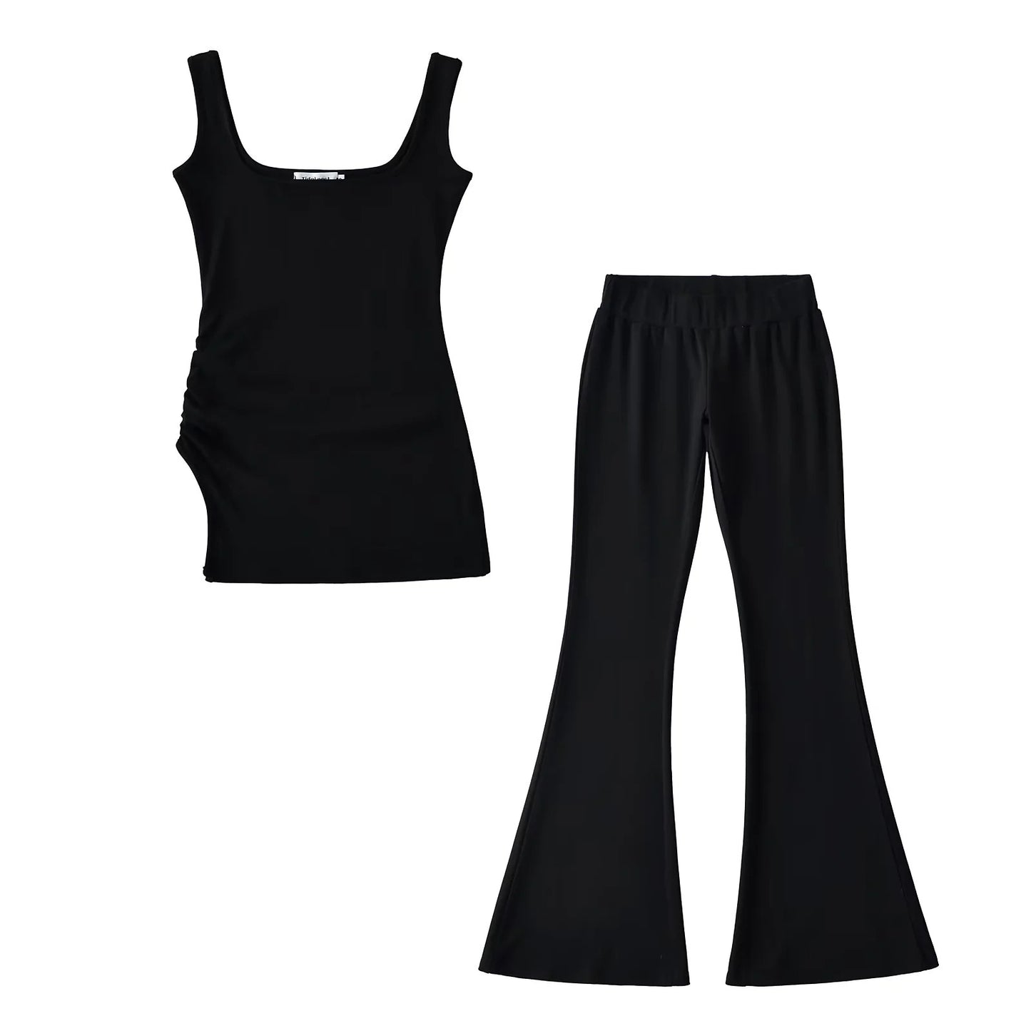 Irregular pleated camisole vest+elastic waist micro flared pants two-piece set