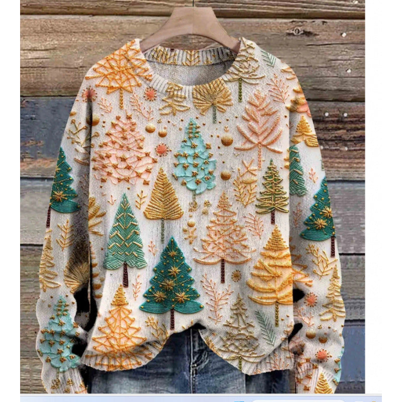 Little Flower Digital Printed Round Neck Sweater