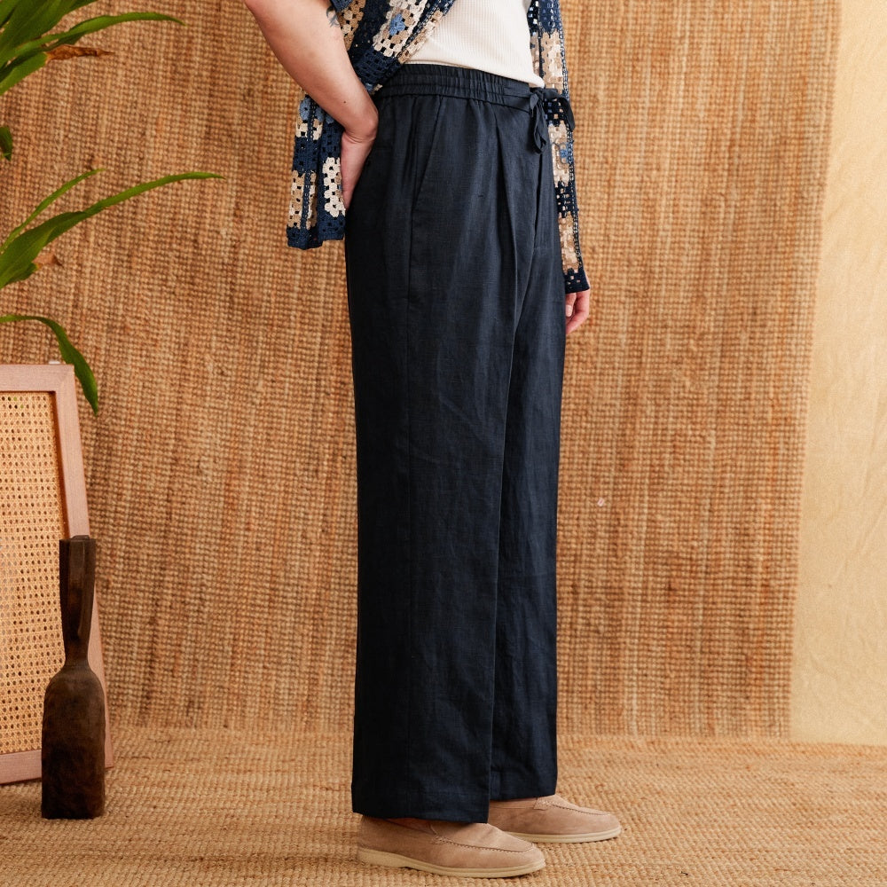 Linen Loose High Waist Lace Trousers With An Elasticated Waist Casual Pants