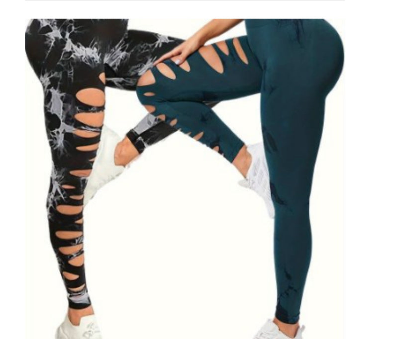 Hollow Tie-dye Yoga Pants High Waist Hip Lift Fitness Pants