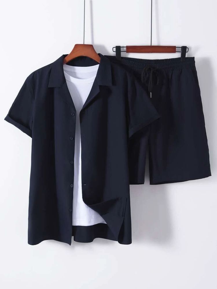Short Sleeve Cuban Collar Men's Sport Suit