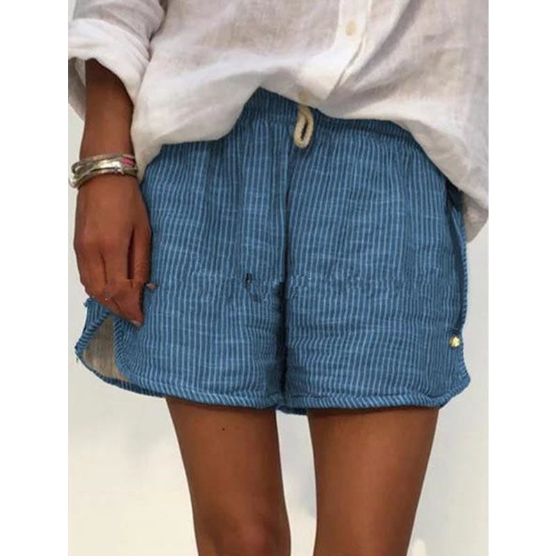 Striped Print Elastic Waist Tie Slimming Casual Pants Wide Leg Pants Shorts