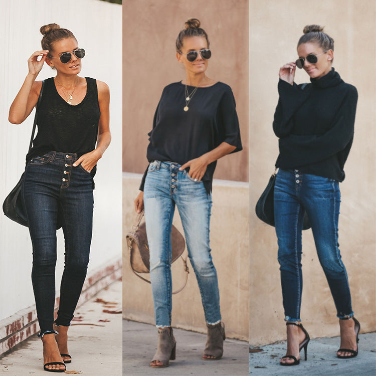 Ripped washed sexy denim pants