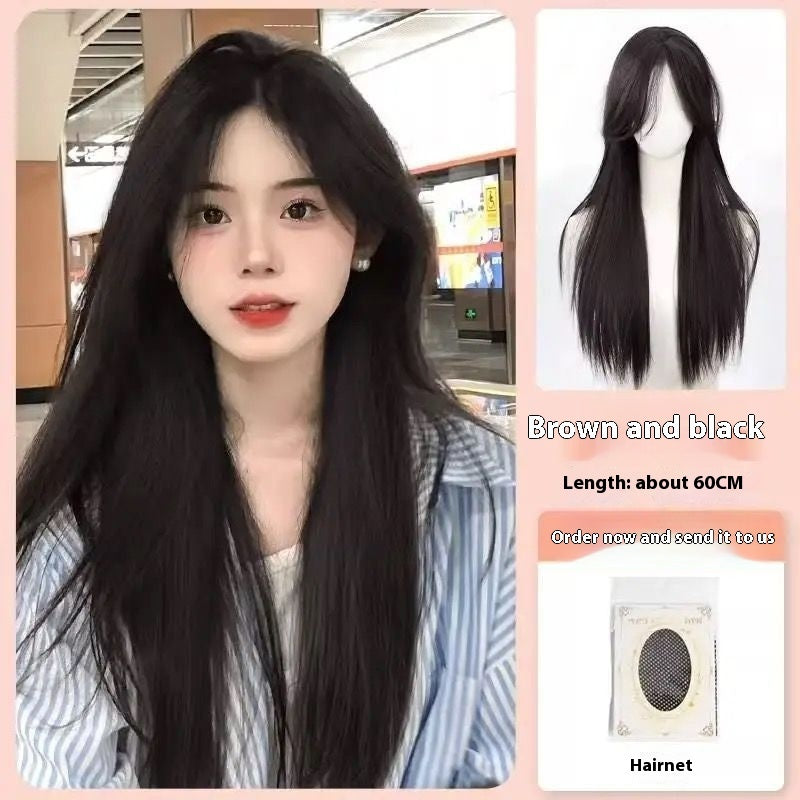 Full-head Wig Style Forehead Lace Mid-length Natural Black Long Straight