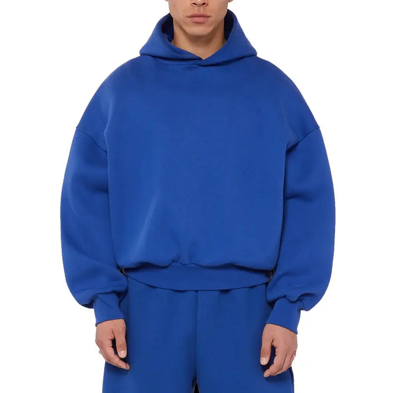 Fleece-lined Men's Sweater Casual Hoodie Solid Color Pullover Sweatshirt