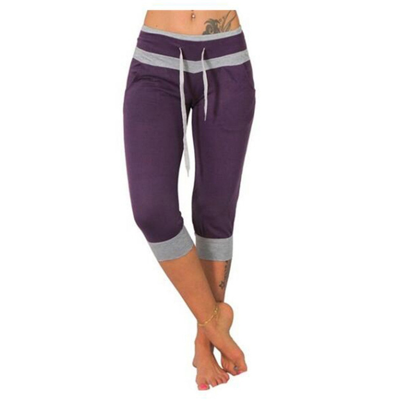 High Waist Temperament Commuter Cropped Pants Color Matching Casual Pants
