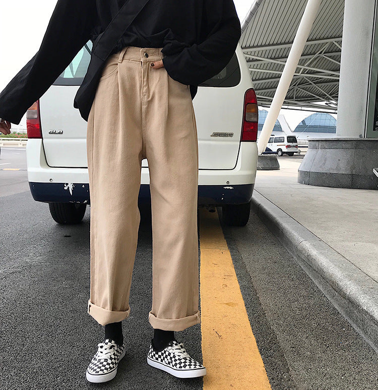 Women's Casual Solid Color Loose Wide Leg Denim Trousers